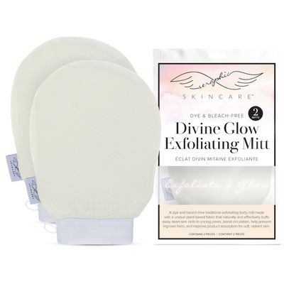 Seraphic Skincare Divine Glow Exfoliating Mitt (2pcs) - 100%, Dye-Free, Bleach-Free Vegan Viscose Korean Exfoliating Glove - Body Exfoliator for Self-Tan Removal &amp; Keratosis Pilaris
