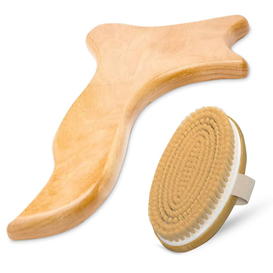 Lymphatic Drainage Paddle Wood &amp; Dry Skin Brush are The only Two Items You Need for an Healthier Lymphatic Drainage System. Anti Cellulite Tools Lymphatic Drainage Tool with Body Brush