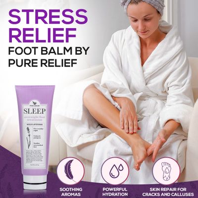 Pure Relief Relaxing Foot Lotion Moisturizer Cream For Dry Feet - Lavender Foot Care Cream W/Shea Butter, Aloe, &amp; Coconut Oil - Foot Repair &amp; Sleep Cream W/Soothing Scent, Pedicure Supplies, 8 Oz