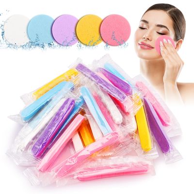 HOFASON 200 Pieces Compressed Facial Sponge for Esthetician Supplies Individually Wrapped Makeup Removal Sponge Pads, Exfoliating Face Wash Sponge Disposable for Women Cleansing Spa Beauty Supplies