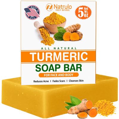 Natural Turmeric Soap Bar for Face &amp; Body - Turmeric Skin Brightening Soap for Dark Spots, Intimate Areas, Underarms - Turmeric Face Wash Reduces Acne, Fades Scars &amp; Cleanses Skin - 5oz Turmeric Bar