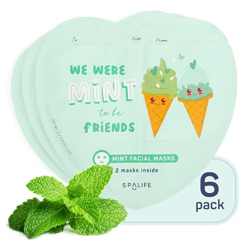 SpaLife We Were Mint to be Friends Duo Minty Facial Masks Set 2-pack - Hydrating, Soothing, and Moisturizing with Natural Mint Scent - Facial Sheet Mask Skin Care - Perfect Valentine Gift Set