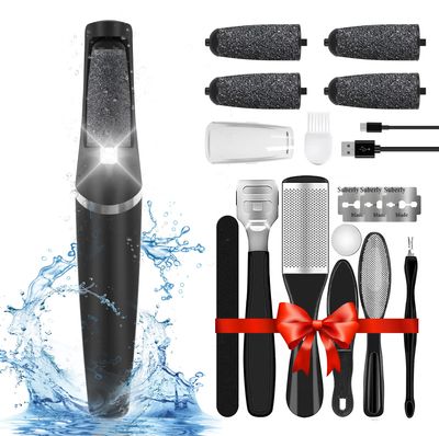 Professional Electric Foot Callus Remover, Rechargeable Electronic Foot File Pedicure Tool Kit, Water-Resistan Foot Scrubber File with 4 Grinding Heads, Foot Care for Dead Skin Ideal Gift for Everyone