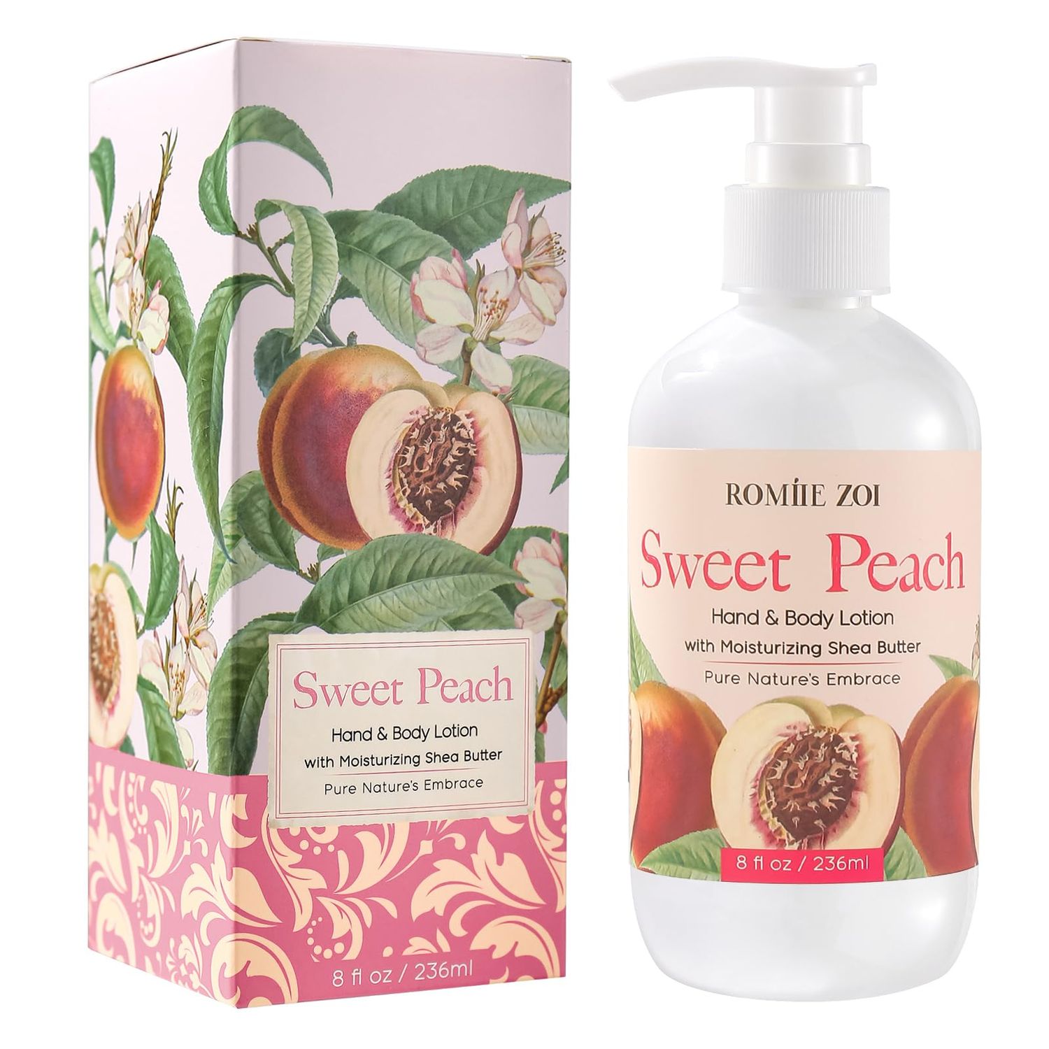 ROMIIE ZOI Daily Hand &amp; Body Lotion with Moisturizing Shea Butter - Sweet Peach - 236 ML / 8 FL OZ
