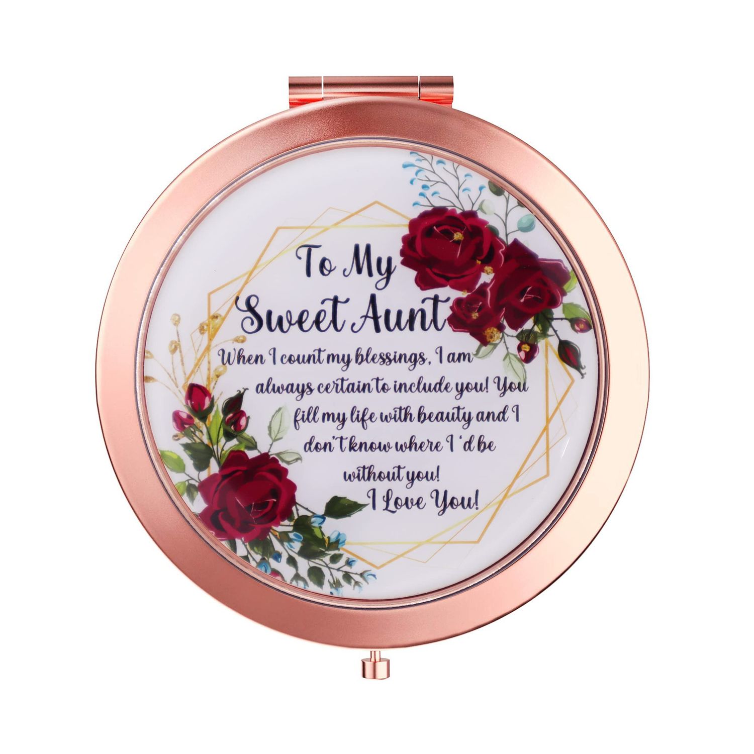 OHSunFLower2 Aunt Gifts from Niece, Nephew - to My Sweet Aunt I Love You Rose Gold Compact Mirror - Gifts Aunt, Birthday, Christmas, Mother&#39;s Day