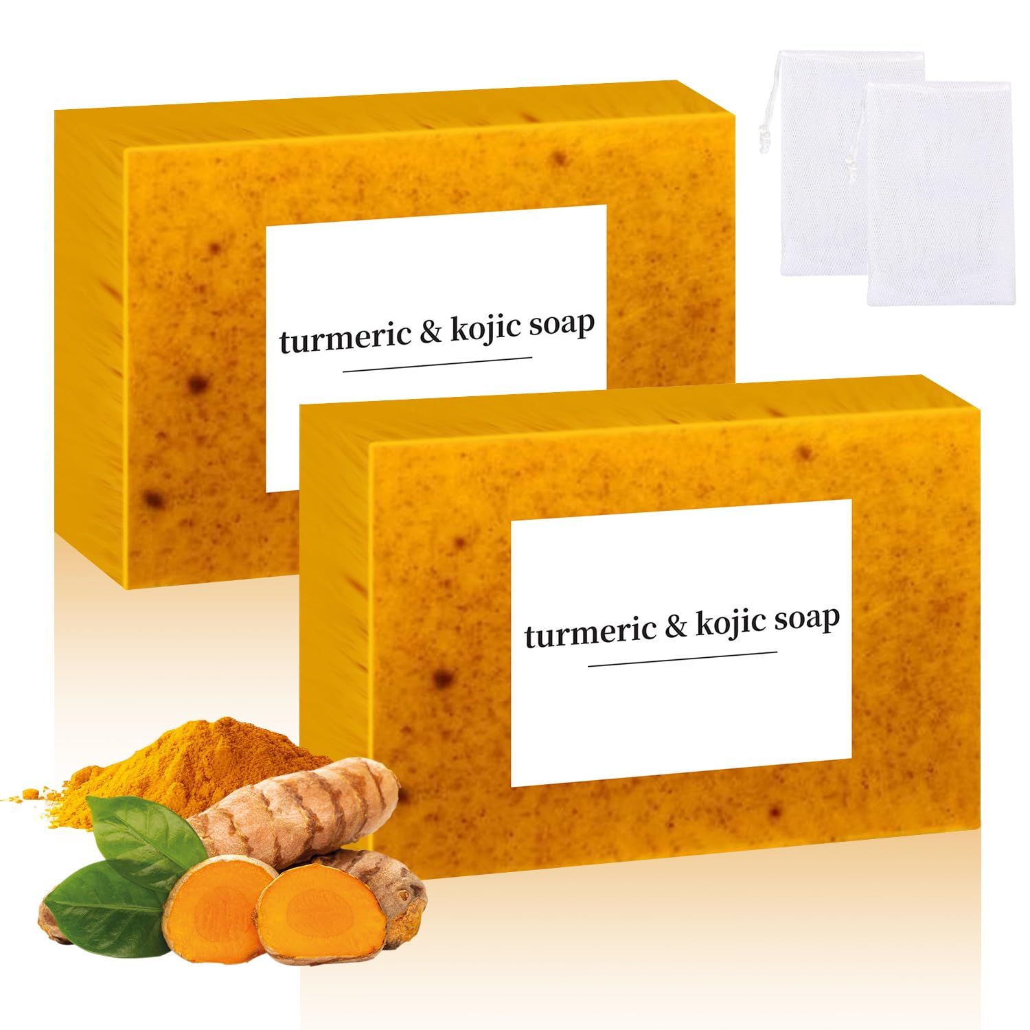 Nicgou Lemon Turmeric Kojic Soap, Turmeric Soap Bar for Face  BodyNatural Turmeric Handmade Soap for All Skin Types2pcs
