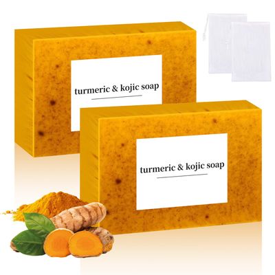 Nicgou Lemon Turmeric Kojic Soap, Turmeric Soap Bar for Face  BodyNatural Turmeric Handmade Soap for All Skin Types2pcs