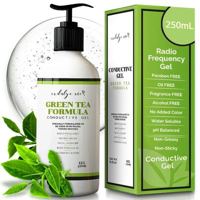 IndulgeMe Facial Conductive Gel for Microcurrent Device with Korean Green Tea Extract, Aloe Leaf Water, Hyaluronic Acid - Primer Conducting Gel for Face/Body Sculpting, RF, Red Light Therapy (8.45 oz)