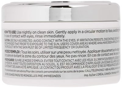 L'Oral Paris Revitalift Bright Reveal Anti-Aging Exfoliating Peel Pads with Glycolic Acid, Reduce Wrinkles &amp; Brighten Skin, 30 Count (Pack of 1)