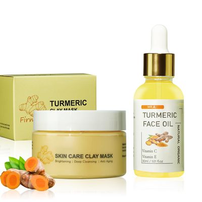 Turmeric Face Clay Mask &amp; Turmeric Oil skincare kit, Vitamin C Deep Cleansing Facial Mask Overnight Face Mask for Pores,Turmeric Face Oil for Dry Skin, Turmeric Face Serum Dermaplaning Oil