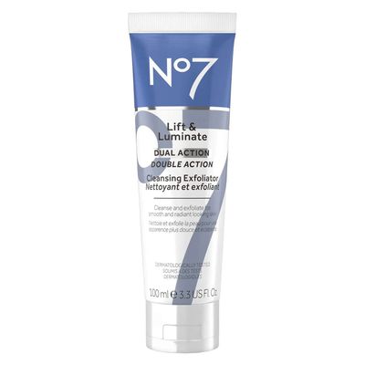 No7 Lift &amp; Luminate Dual Action Cleansing &amp; Exfoliating Face Wash - Gentle Face Exfoliator with Vitamin C, E &amp; B5 - Deep Pore Cleanser for Dull &amp; Uneven Skin Tone (3.3 Fl Oz)