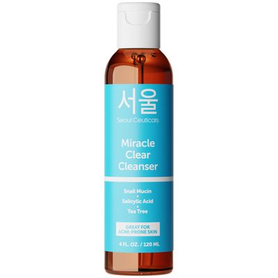 SeoulCeuticals Korean Acne Snail Cleanser Face Wash - Snail Mucin, Salicylic Acid &amp; Tea Tree Acne Treatment for Sensitive Skin &amp; K Beauty Glow 4oz