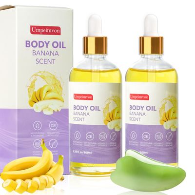 Umpeimvon 2 Pack Body Banana Juice Oil, Vitamin C and E after Shower Body Oil for Women, Moisturizing Hydrating Body Oil