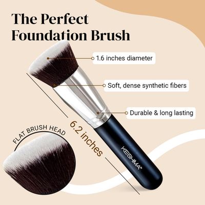 Large Flat Top Kabuki Foundation Brush By Keshima - Premium Makeup Brush for Liquid, Cream, and Powder - Buffing, Blending, and Face Brush, 1.6" Top Diameter
