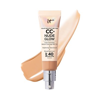IT Cosmetics CC+ Nude Glow Lightweight Foundation + Glow Serum with SPF 40 - With Niacinamide, Hyaluronic Acid &amp; Green Tea Extract - Medium Tan - 1.08 fl oz