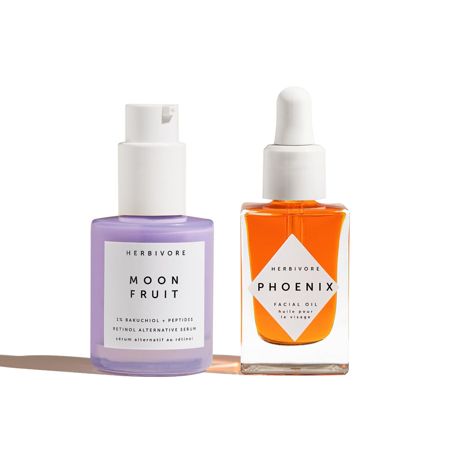 HERBIVORE Wrinkle-Fighting Regimen - MOON FRUIT 1% Bakuchiol &amp; Peptides Serum + PHOENIX Rosehip Anti-Aging Face Oil - for Smoother, Youthful Skin, Plant-based, Vegan, Cruelty-free