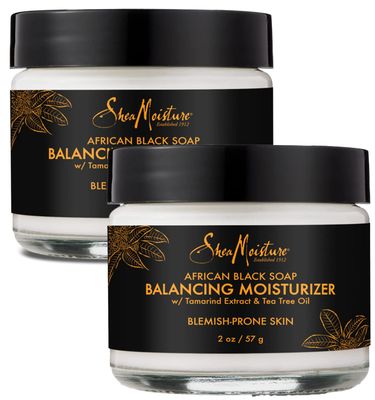 SheaMoisture Skin Care, Face Moisturizer, Authentic African Black Soap Balancing Moisturizer for Acne &amp; Blemish Prone Skin, Tamarind Extract, Tea Tree Oil &amp; Shea Butter, 2 Pack - 2 Oz Ea