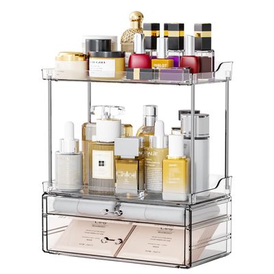 Yieach 2 Pack Clear Makeup Organizer Countertop - Stackable Design,14.5&quot; Tall Large Capacity - Suitable as Bathroom Counter Organizer,Vanity Skincare Organizer,Dresser Top Organizer for Bedroom