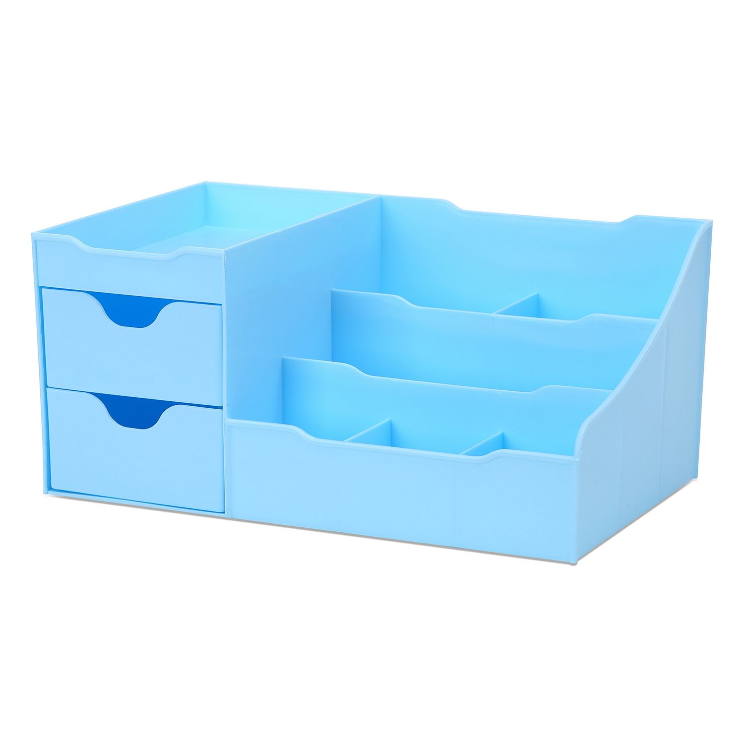 Uncluttered Designs Makeup Organizer With Drawers - Modern Countertop Storage for Cosmetics - Chic Vanity Holder for Cologne, Skincare, Brush, Lipstick, Nail Polish Organization &amp; Display (Blue)