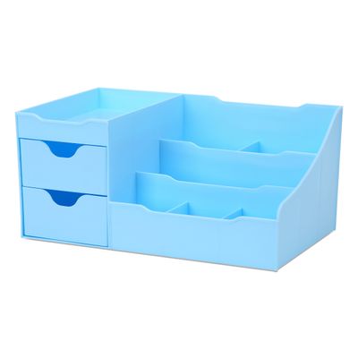 Uncluttered Designs Makeup Organizer With Drawers - Modern Countertop Storage for Cosmetics - Chic Vanity Holder for Cologne, Skincare, Brush, Lipstick, Nail Polish Organization &amp; Display (Blue)