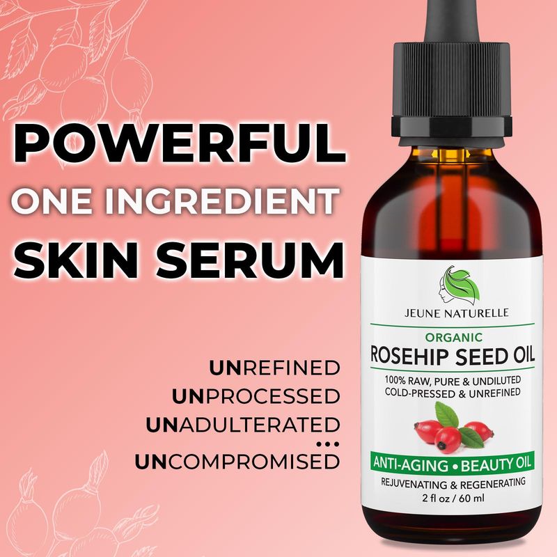 Rosehip Oil Organic, From Fruit &amp; Seeds, Pure, Raw, Virgin, Cold Pressed, Undiluted Body Oil For Skin Care, For Hair Oil, Gua Sha, Cuticle Oil, Face Oil, Organic Rosehip Seed Oil, 2 oz