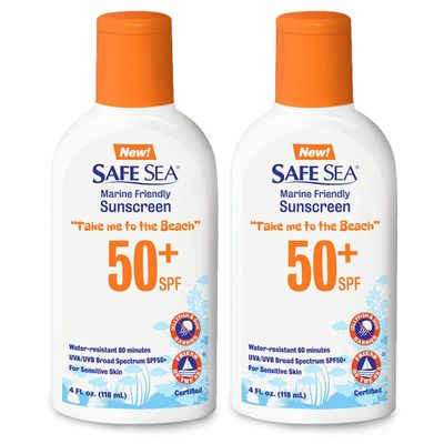 Safe Sea Jellyfish Sting-Blocking Sunscreen, SPF 50+ Lotion 4oz, Waterproof, Biodegradable, Coral Reef-Safe - Body and Face Sunscreen, Anti-Jellyfish and Sea-Lice sting protection. 4 Fl Oz (Pack of 2)