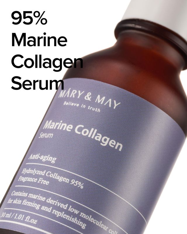 Mary&amp;May Marine Collagen Serum - Hydrolyzed Low Molecular Collagen for Skin Firming and Replenishing, Hydrating - Korean Skincare, Fragrance Free, 1.01 fl.oz.