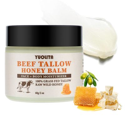 YUOLITA Beef Tallow for Skin,Beef Tallow and Honey Balm,Unscented Grass-Fed Beef Tallow &amp; Raw Wild Honey Balm,All-Natural Moisturizer Hydrating Nourishing for Face &amp; Body - 2oz