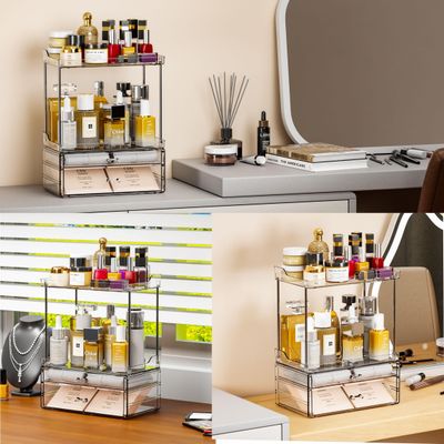 Yieach 2 Pack Clear Makeup Organizer Countertop - Stackable Design,14.5" Tall Large Capacity - Suitable as Bathroom Counter Organizer,Vanity Skincare Organizer,Dresser Top Organizer for Bedroom
