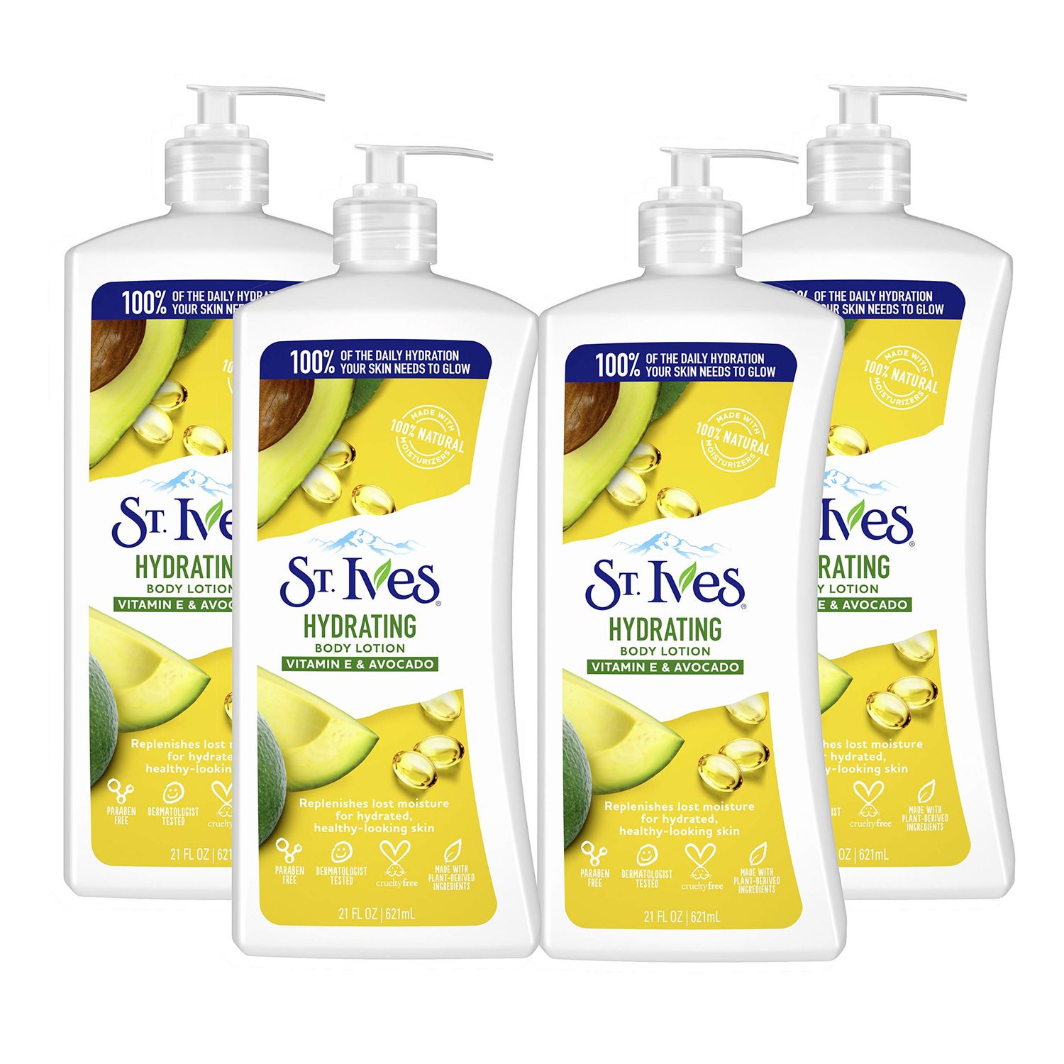 St. Ives Hydrating Hand &amp; Body Lotion Moisturizer for Dry Skin Vitamin E &amp; Avocado Made with 100% Natural Moisturizers 21 oz (pack of 4)