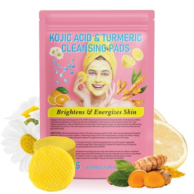 QJCWXIAOX 40PCS Kojic Acid &amp; Turmeric Cleansing Pads, Turmeric Cleansing Cotton Pads for Face and Body, Enriched with Turmeric, Vitamin C, Chamomile and Lemon, Help to Balance Skin Oil and Water