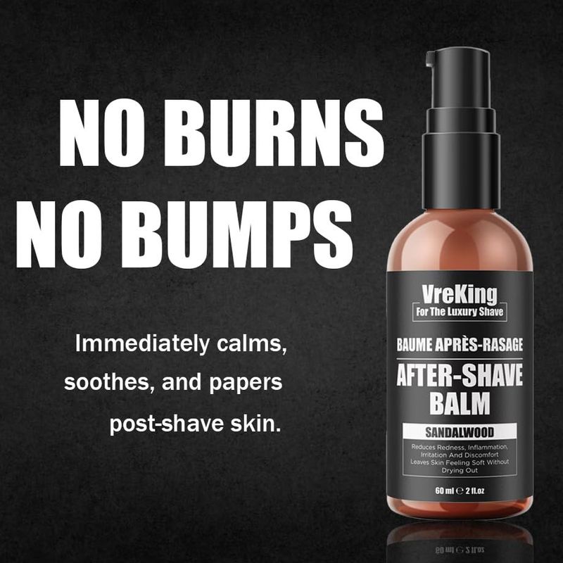 VreKing After Shave Balm For Men, Natural Aftershave Lotion For Men Sensitive Skin, Post Shave Balm, After Shave Cream Lotion Calms, Soothes, Treats Redness, Razor Burn, Irritations, Sandalwood, 60ml