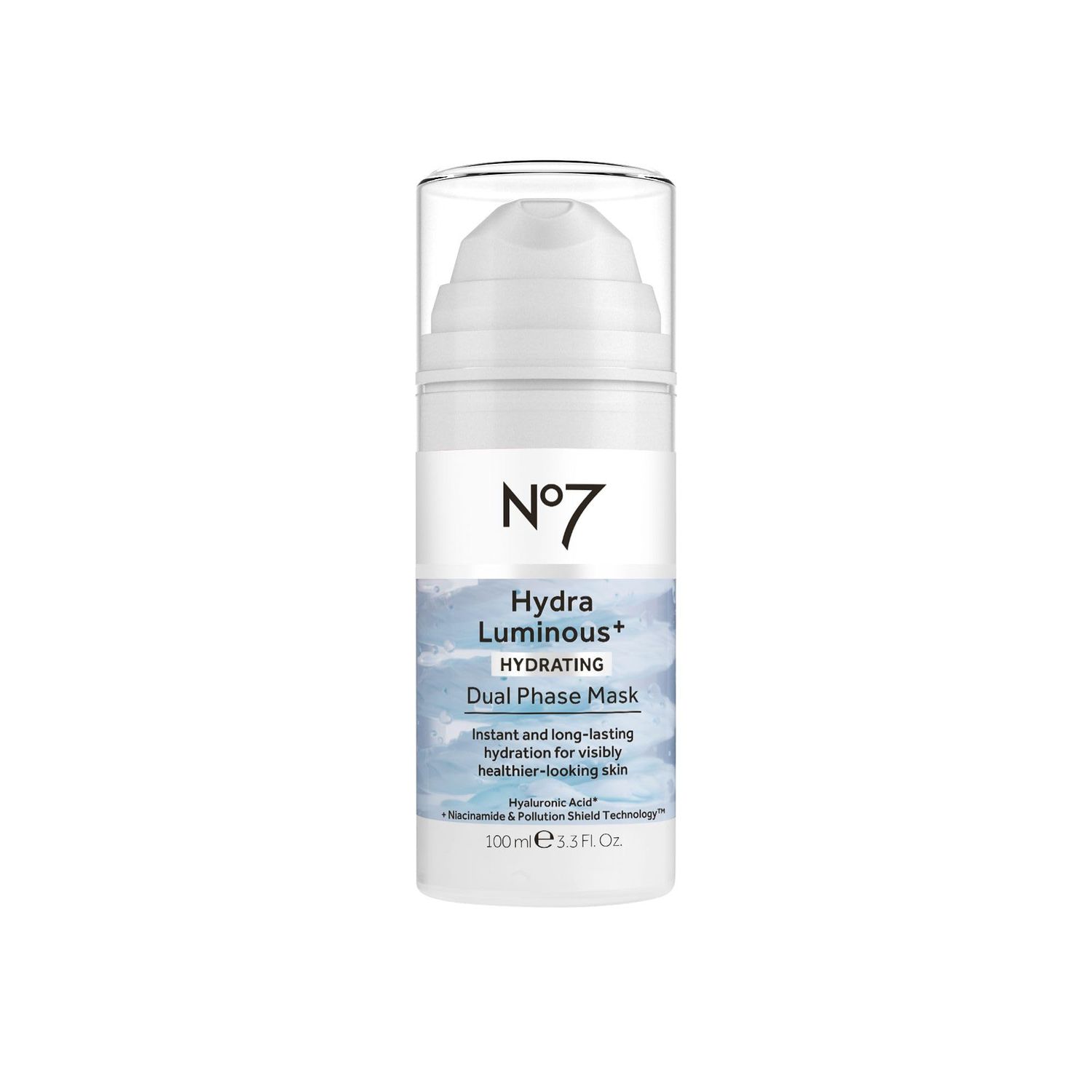 No7 HydraLuminous+ Hydrating Dual Phase Face Mask - Hyaluronic Acid Overnight Face Mask with Vitamin B3 Niacinamide for Skin Barrier Repair &amp; Radiant-Looking Skin (3.5 Fl Oz)