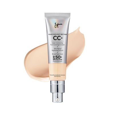 IT Cosmetics Your Skin But Better CC+ Cream, Light (W) - Color Correcting Cream, Full-Coverage Foundation, Hydrating Serum &amp; SPF 50+ Sunscreen - Natural Finish - 1.08 fl oz