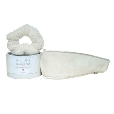 VOLO Salt White Spa Headband &amp; Scrunchie Set for Women | Towel Hair Accessories for Makeup, Washing Face, Self Care &amp; Skin Care | Ultra Soft, Absorbent &amp; Stretchy | Perfect Pair Bundle | Microfiber