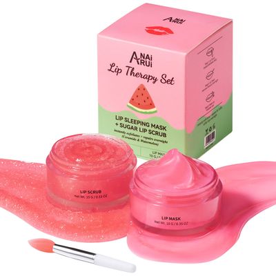 Lip Mask Set, Lip Scrub &amp; Lip Butter, Overnight Lip Treatment Set Enriched With Skin Softening Ceramide &amp; Watermelon and Hydrating Shea Butter, For A Softer &amp; Smoother Pout