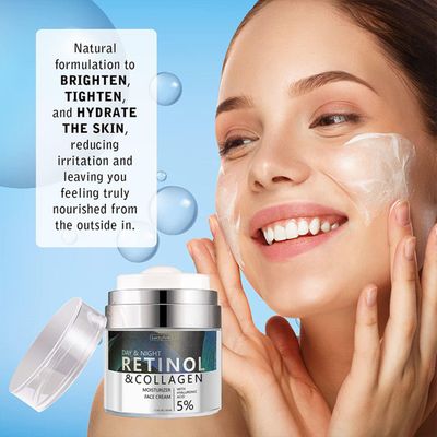 Retinol Face Cream with Collagen, Day & Night Face Moisturizer Anti Wrinkle Skin Care, Reduces Dark Spots & Fine Lines, Firming Cream for Face and Neck, Evens Tone 1.76 Fl Oz