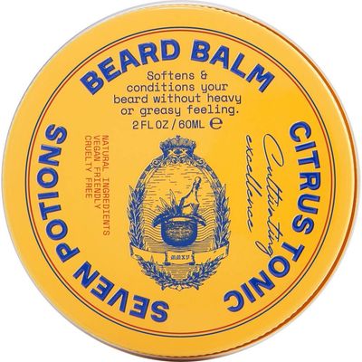 SEVEN POTIONS Beard Balm for Men - Conditioning Beard Softener to Nourish Skin, Facial Hair, and Stop Beard Itch - All-Natural, Vegan, Cruelty Free - Citrus Tonic (2 FL OZ)