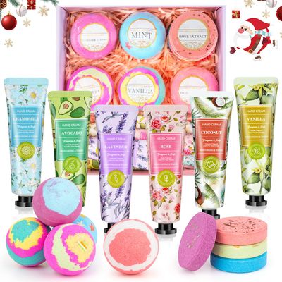 Spa Gift Baskets for Women - Unique Birthday Gifts for Women, Christmas Gift Set with 6 Hand Creams, 5 Bath Bombs, 4 Shower Steamers, Spa Gifts for Women, Valentine&#39;s Day, Mother&#39;s Day
