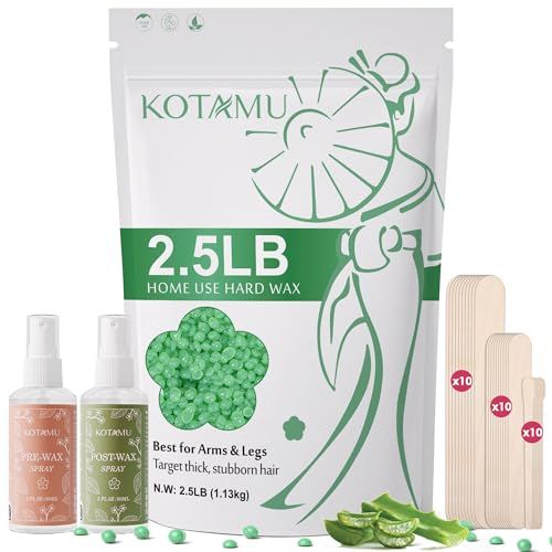 KOTAMU Waxing Beads for Women &amp; Men, 2.5lb Hard Wax Beads for Hair Removal, Aloe Vera Wax Beans Bulk with 30 Wax Sticks Suitable for Sensitive Skin,Arm,Leg,Thick,Stubborn Hair,Home &amp; Salon Waxing