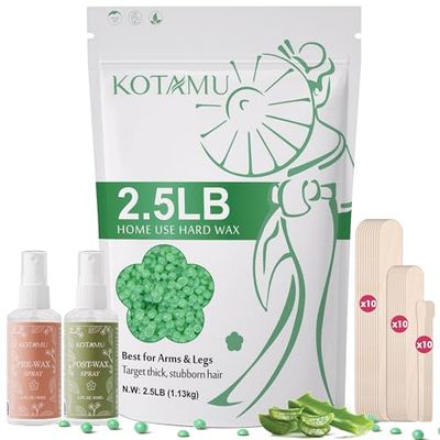 KOTAMU Waxing Beads for Women &amp; Men, 2.5lb Hard Wax Beads for Hair Removal, Aloe Vera Wax Beans Bulk with 30 Wax Sticks Suitable for Sensitive Skin,Arm,Leg,Thick,Stubborn Hair,Home &amp; Salon Waxing