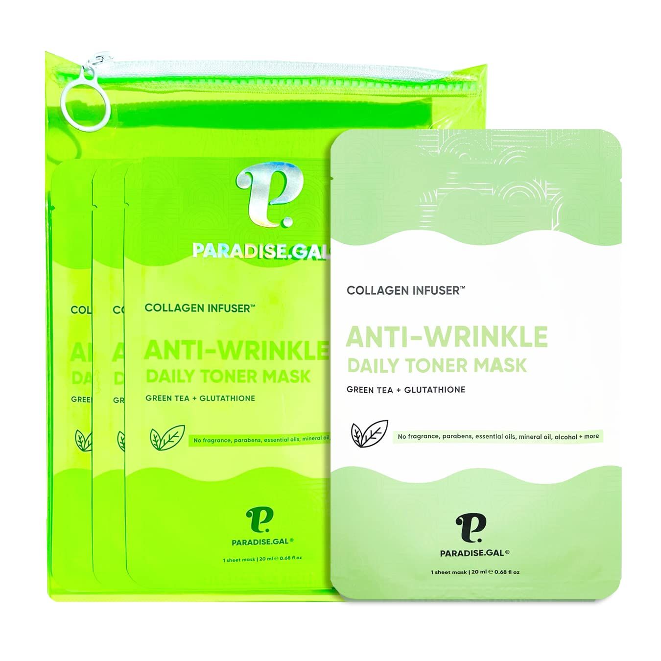 ParadiseGal Anti-Wrinkle Face Masks (10-Pack) Korean Skincare Infused with Collagen, Green Tea, Glutathione, Niacinamide &amp; Ceramide - Hydrating Solution for Smooth, Youthful Skin