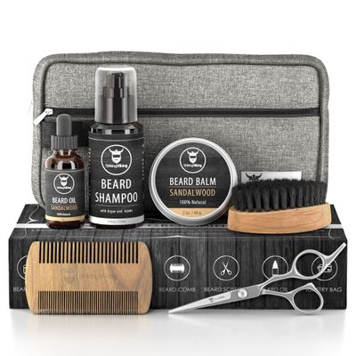 Striking Viking Grooming Kit - Premium Care Products for Men with Beard Shampoo, Oil, Balm Butter, Brush, Wooden Comb, Mustache Scissors &amp; Toiletry Bag