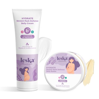 Leska Maternity Cream 2-Pack | STAGE B: HYDRATE Stretch Mark Defense Belly Cream &amp; Butter (Pregnancy Months 6-9) | Part of a Complete 3 Part Pregnancy Skin Care System (4-4.93oz)