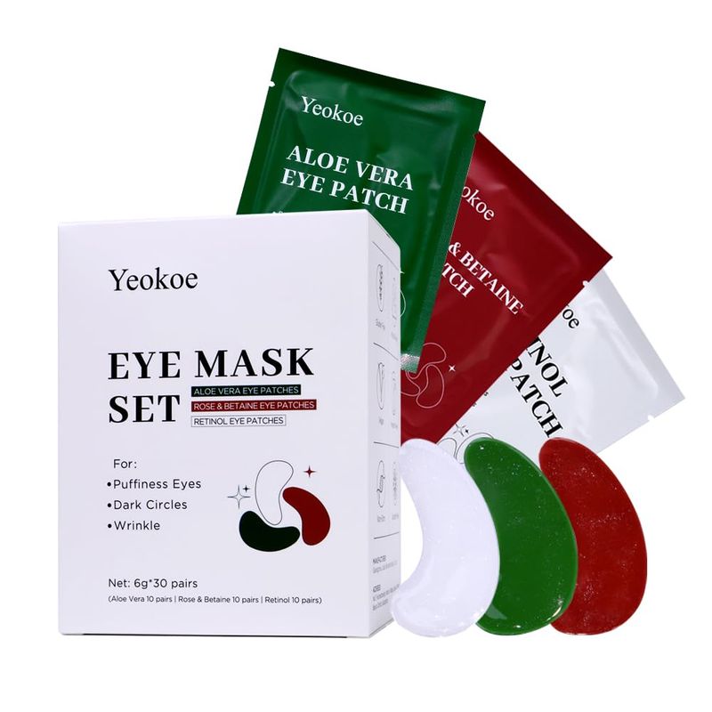 Yeokoe Under Eye Patches For Puffy Eyes and Dark Circles Wrinkle,30 Pairs Face Masks SkinCare With Retinol Serum,Aloe Vera,Rose &amp; Betaine