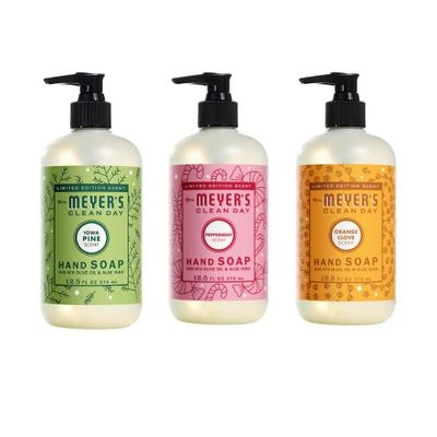 MRS. MEYER&#39;S CLEAN DAY Holiday Hand Soap Bundle (Peppermint, Iowa Pine, and Orange Clove) 12.5 Ounces each
