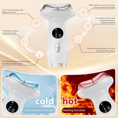 ZoGoo Upgraded Hot &amp; Cold Dual Mode Face and Neck Beauty Massager, 7 in 1 LED Facial Sculptor, 7 Modes -Micro - Vibration - 7 Light -Heating -Ice Compress for Home Skin Care, Face Lift Device