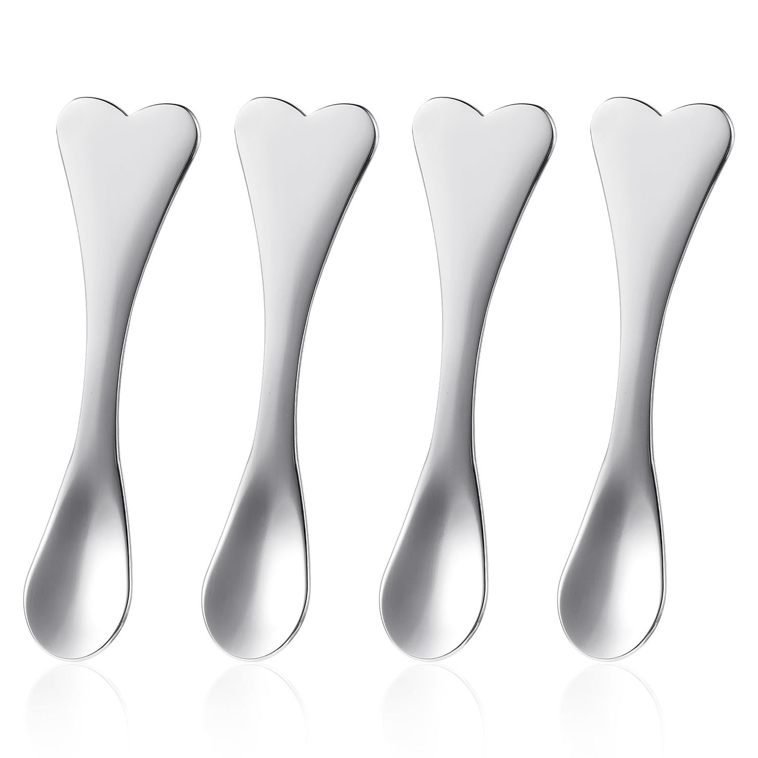 WY LIGHTING LEVEL Metal Makeup Spatula 4 Pieces Facial Massage Scoop Mini Beauty Spoons Heart-shaped Skincare Applicator Brush Reusable Cosmetic Tools for Face Mask Cream Lotions Moisturizers