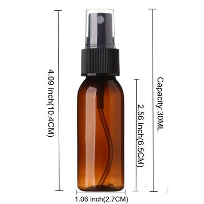 Spray Bottles 30ML(1oz), 4 Pack Amber Empty Plastic Mini Travel Bottle Set with Fine Mist Portable Refillable Makeup Cosmetic Atomizer Travel Size Bottle for Perfume, Cosmetic, Skincare, Aromatherapy