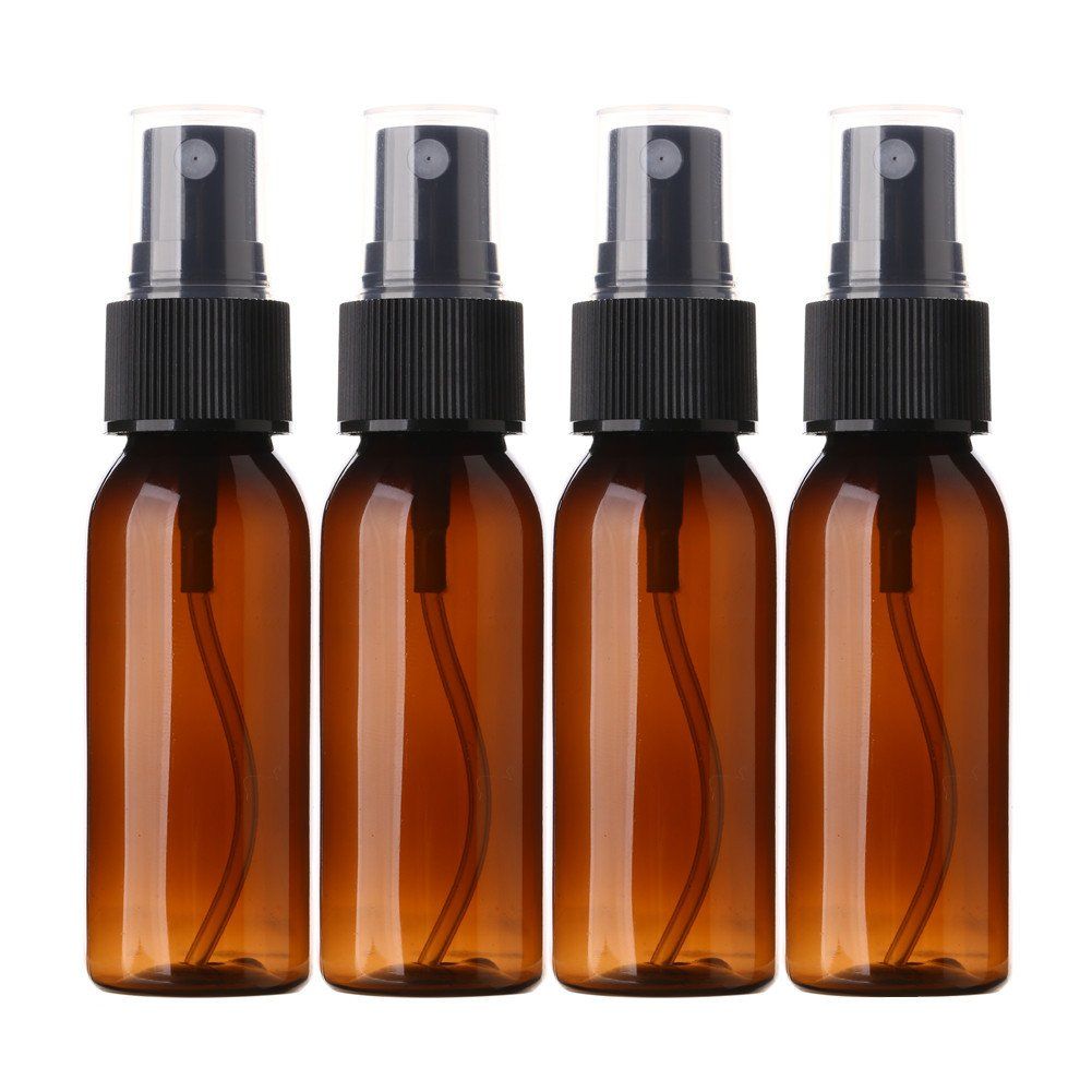 Spray Bottles 30ML(1oz), 4 Pack Amber Empty Plastic Mini Travel Bottle Set with Fine Mist Portable Refillable Makeup Cosmetic Atomizer Travel Size Bottle for Perfume, Cosmetic, Skincare, Aromatherapy